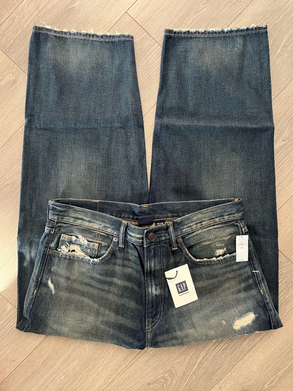 NWT GAP x MadHappy Collab Mens Distressed Dark Blue Jeans Size 34 x 30 & 32x30